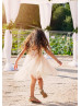 Light Peach Tulle Pearls V Back Short Flower Girl Dress